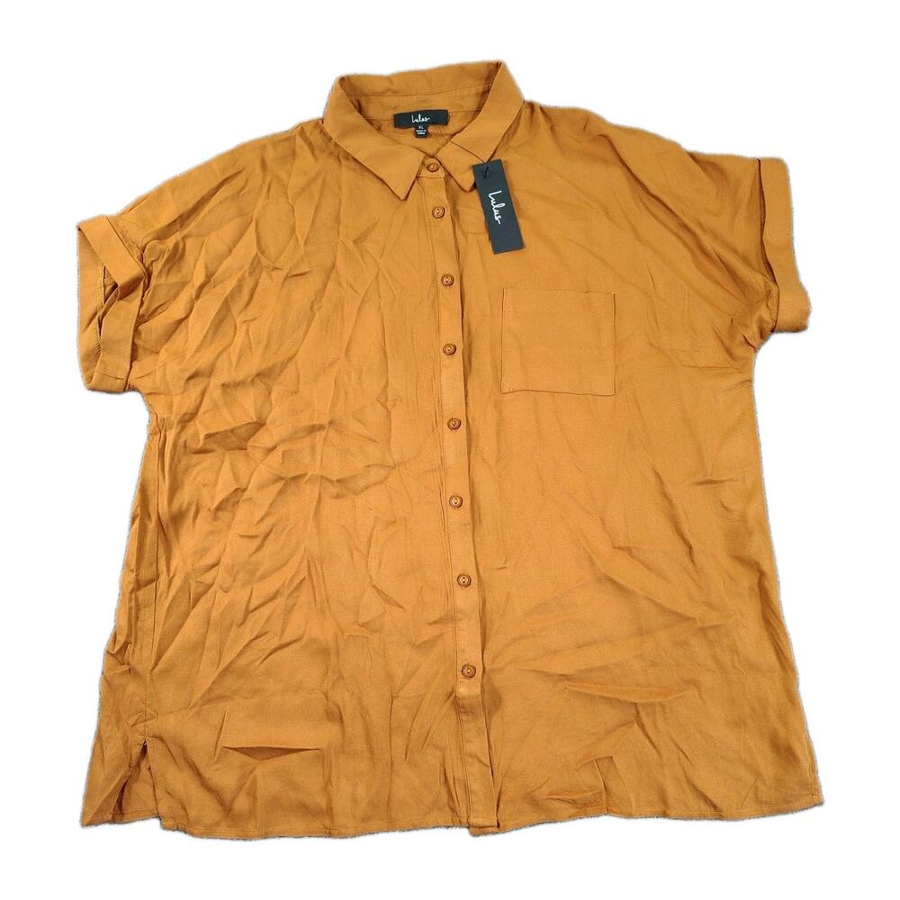 Lulu's Short Sleeve Button Down Shirt Women's XL Rust Minimalist Everyday Casual